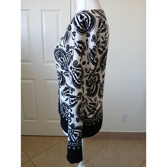 Perrs New York Women’s Black White Cardigan Sweater Beaded Design Size M - Picture 5 of 16